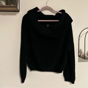 Lulus Black Cowl Neck Cable Knit‎ Long Sleeve Sweater Size Large